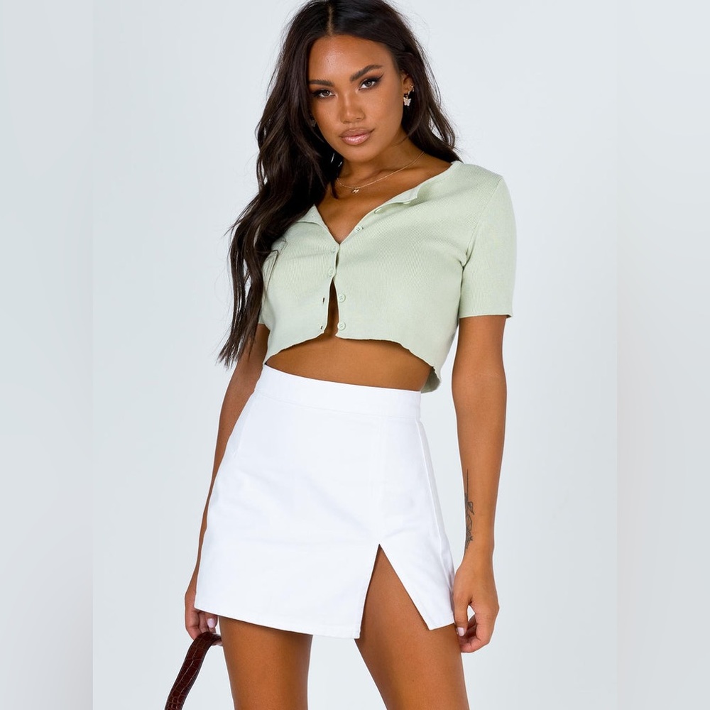 White lioness denim skirt